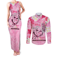 Butterfly Polynesia Breast Cancer Couples Matching Tank Maxi Dress and Long Sleeve Button Shirt Nobody Fights Alone Pink Out Tropical Hibiscus DT02 Pink - Polynesian Pride
