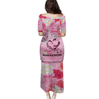 Butterfly Polynesia Breast Cancer Family Matching Puletasi and Hawaiian Shirt Nobody Fights Alone Pink Out Tropical Hibiscus