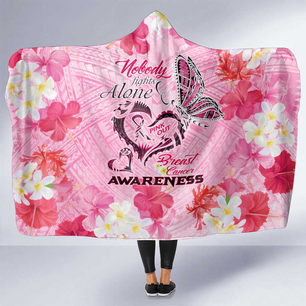 Butterfly Polynesia Breast Cancer Hooded Blanket Nobody Fights Alone Pink Out Tropical Hibiscus