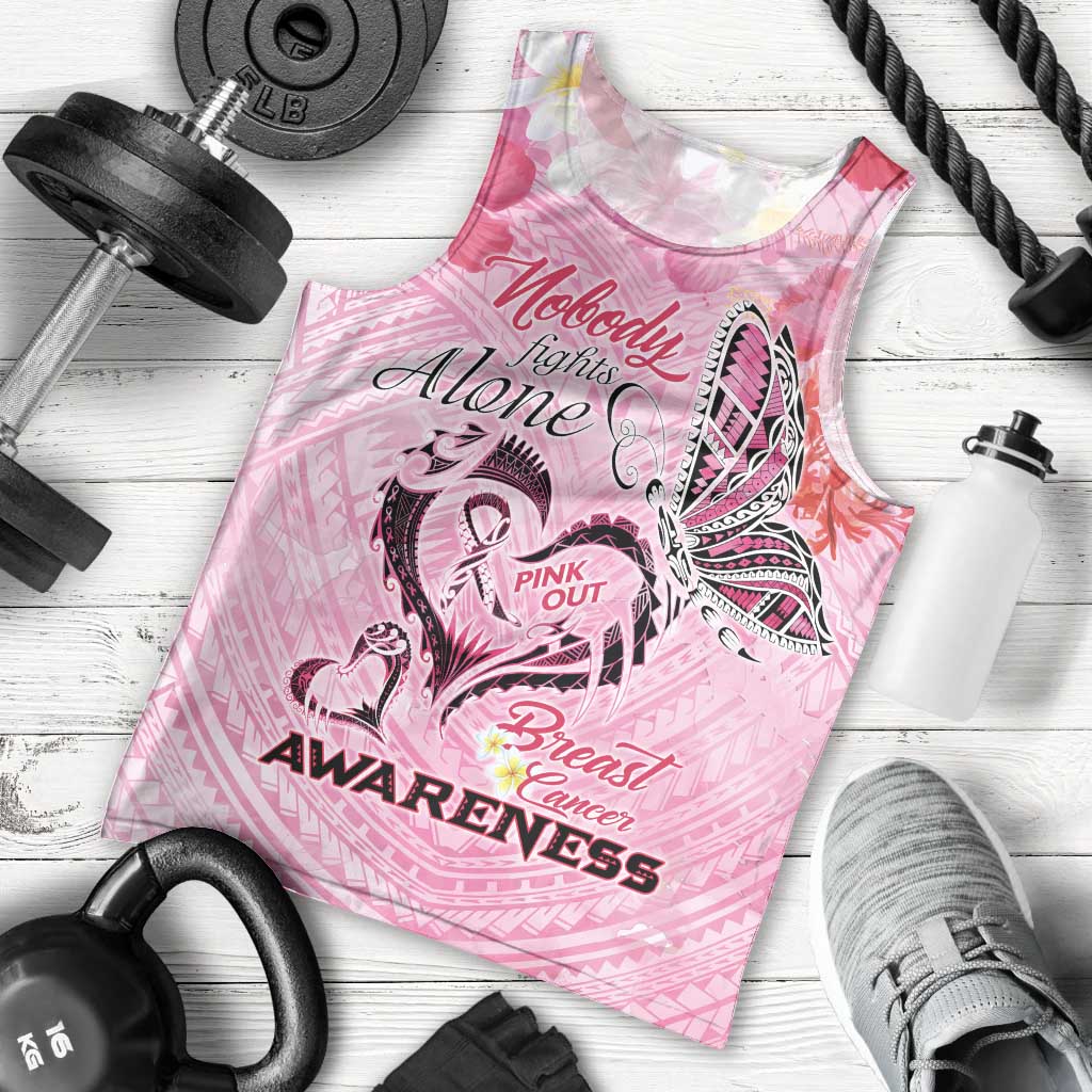 Butterfly Polynesia Breast Cancer Men Tank Top Nobody Fights Alone Pink Out Tropical Hibiscus