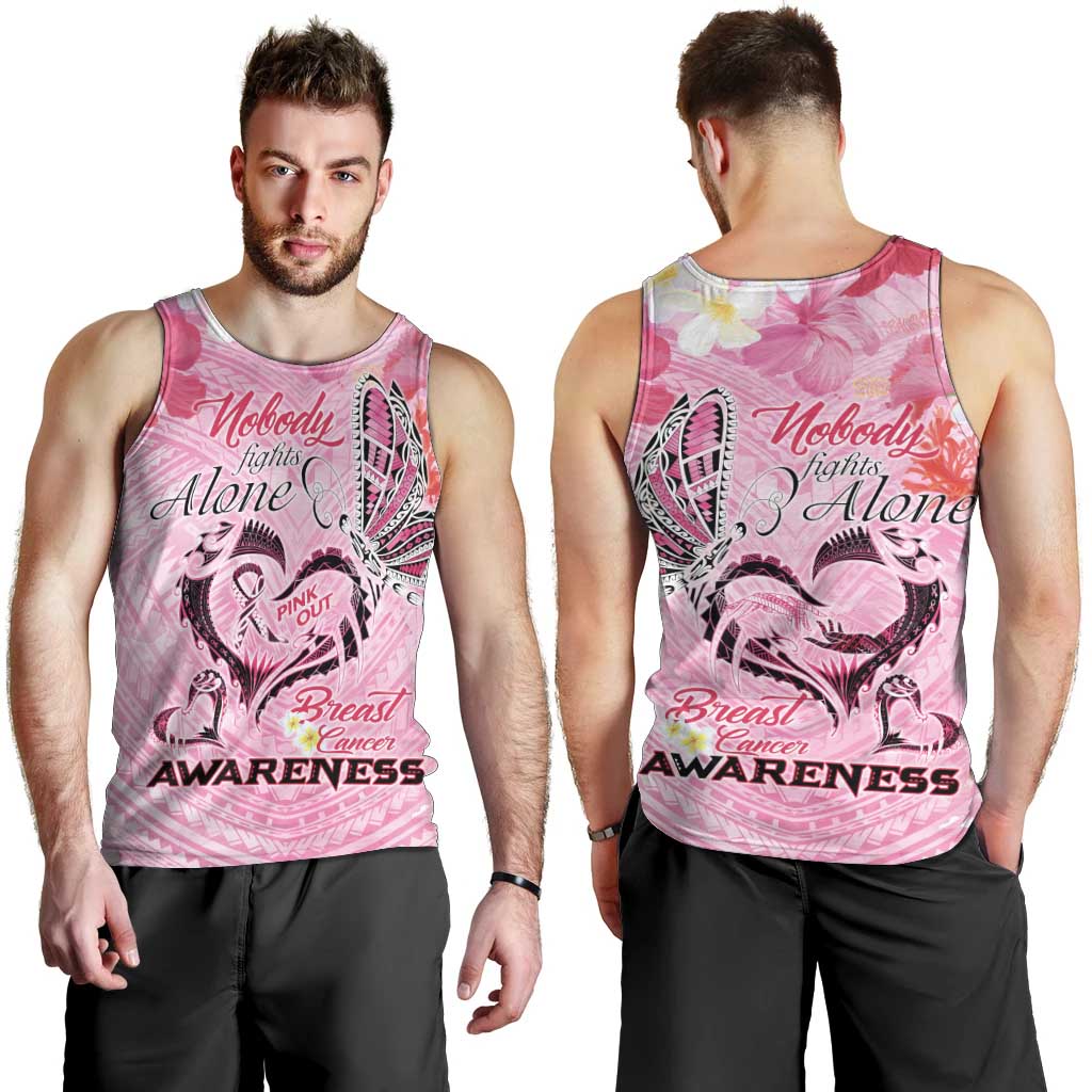 Butterfly Polynesia Breast Cancer Men Tank Top Nobody Fights Alone Pink Out Tropical Hibiscus
