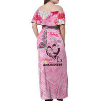 Butterfly Polynesia Breast Cancer Off Shoulder Maxi Dress Nobody Fights Alone Pink Out Tropical Hibiscus