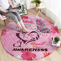 Butterfly Polynesia Breast Cancer Round Carpet Nobody Fights Alone Pink Out Tropical Hibiscus