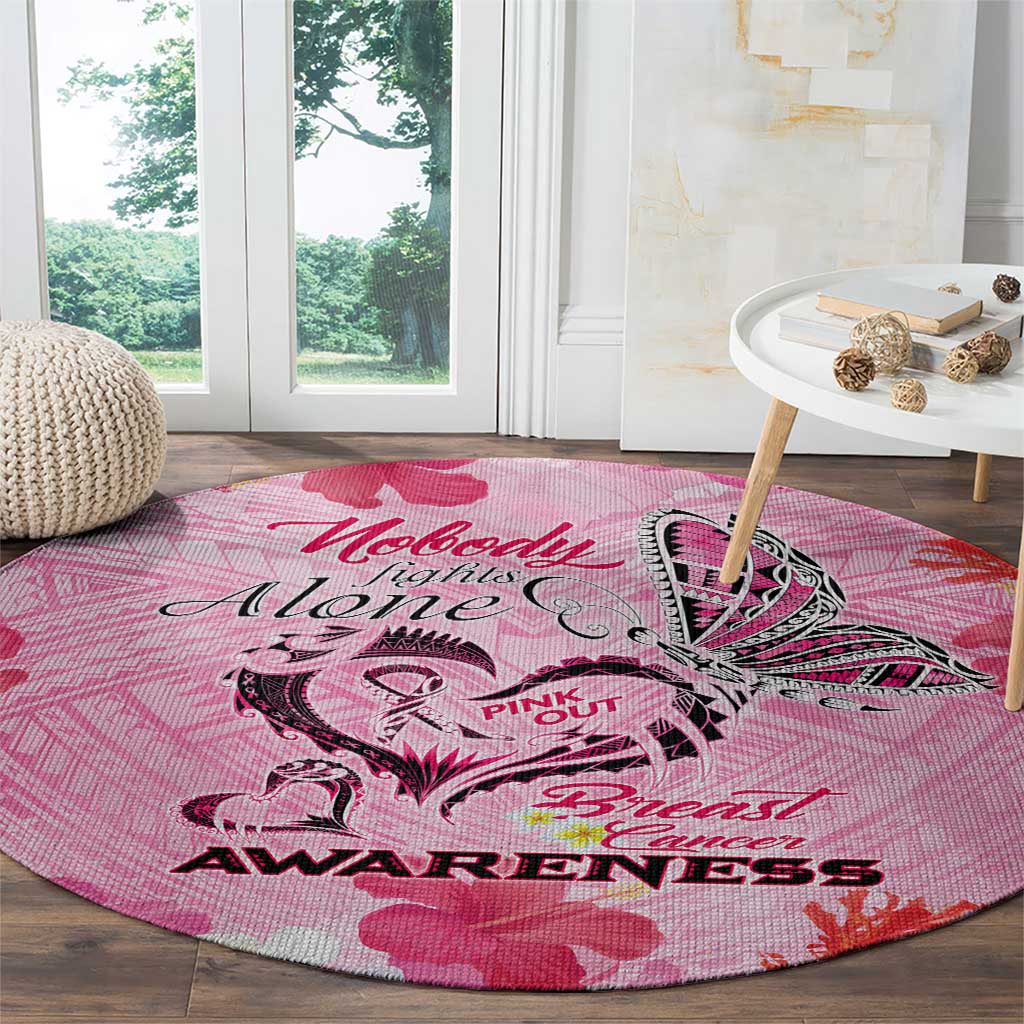 Butterfly Polynesia Breast Cancer Round Carpet Nobody Fights Alone Pink Out Tropical Hibiscus