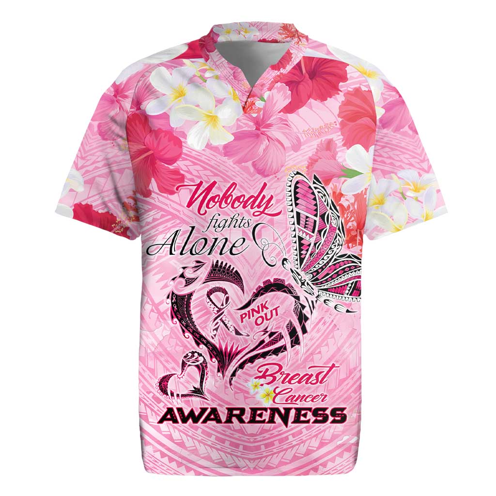 Butterfly Polynesia Breast Cancer Rugby Jersey Nobody Fights Alone Pink Out Tropical Hibiscus DT02 Pink - Polynesian Pride