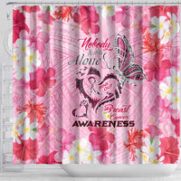 Butterfly Polynesia Breast Cancer Shower Curtain Nobody Fights Alone Pink Out Tropical Hibiscus