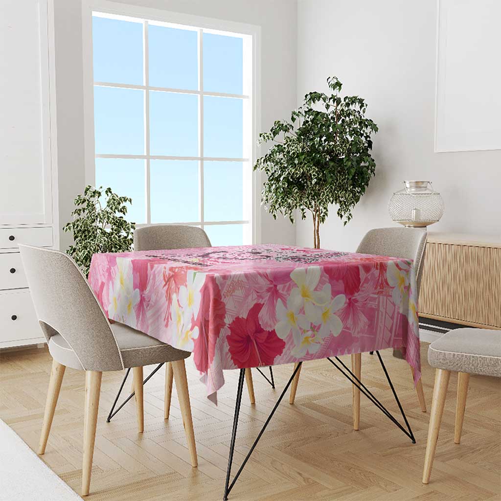 Butterfly Polynesia Breast Cancer Tablecloth Nobody Fights Alone Pink Out Tropical Hibiscus DT02 - Polynesian Pride