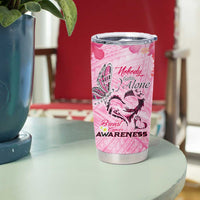 Butterfly Polynesia Breast Cancer Tumbler Cup Nobody Fights Alone Pink Out Tropical Hibiscus