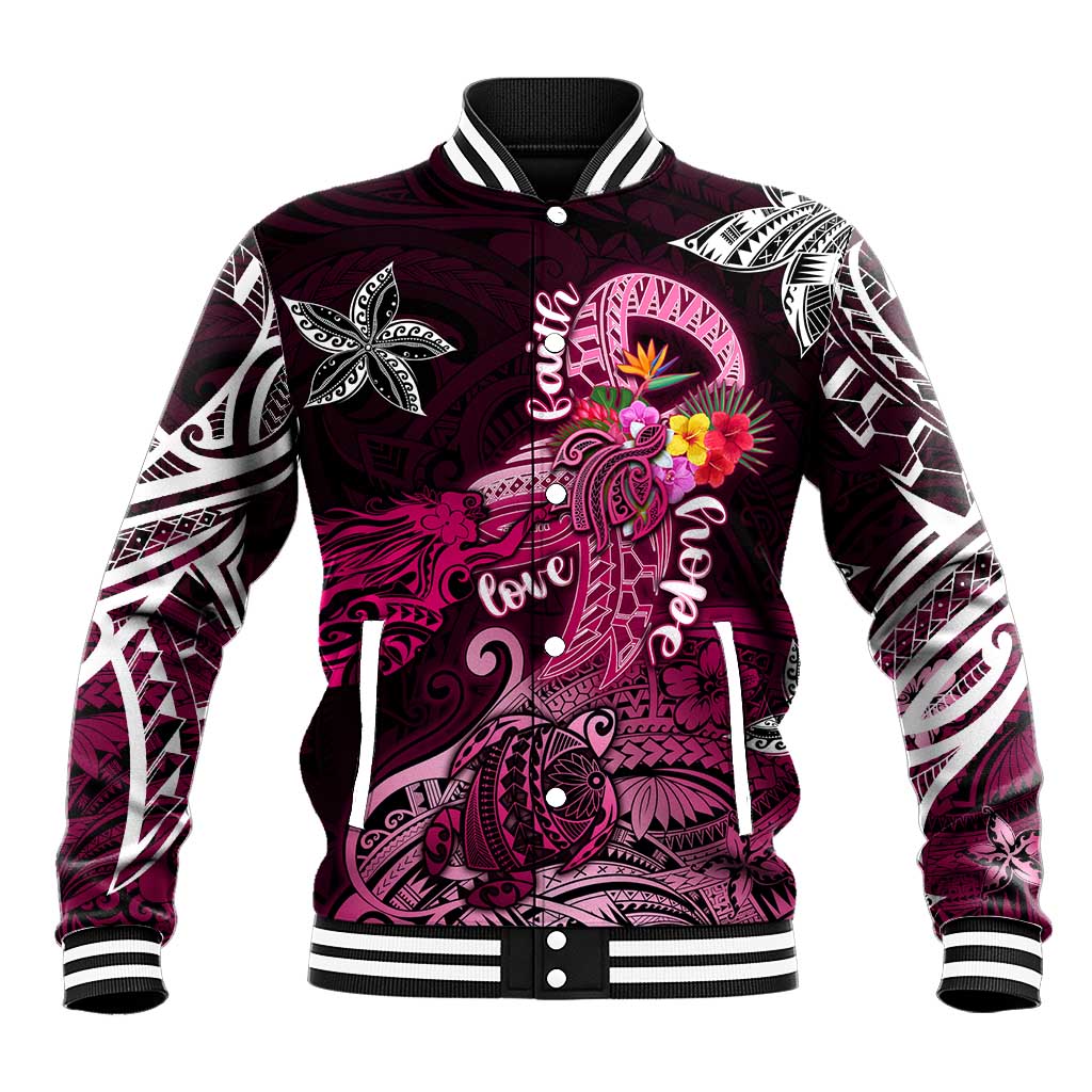 Breast Cancer Mermaid Polynesia Baseball Jacket Faith Hope Love DT02 Unisex Pink - Polynesian Pride