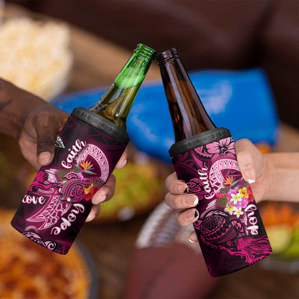 Breast Cancer Mermaid Polynesia 4 in 1 Can Cooler Tumbler Faith Hope Love