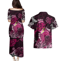 Breast Cancer Mermaid Polynesia Couples Matching Puletasi and Hawaiian Shirt Faith Hope Love DT02 - Polynesian Pride