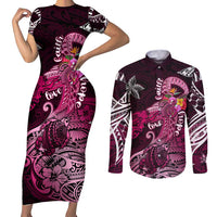 Breast Cancer Mermaid Polynesia Couples Matching Short Sleeve Bodycon Dress and Long Sleeve Button Shirt Faith Hope Love DT02 Pink - Polynesian Pride