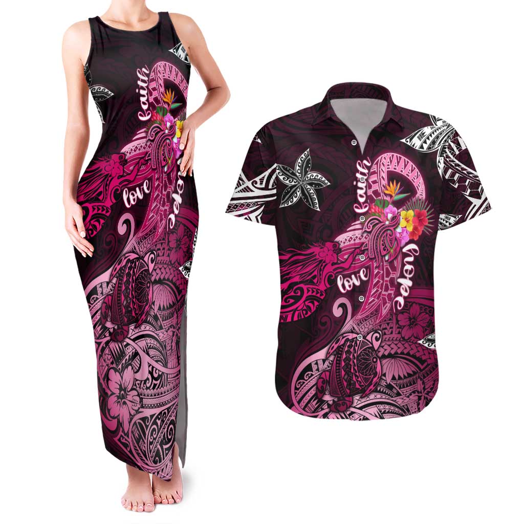 Breast Cancer Mermaid Polynesia Couples Matching Tank Maxi Dress and Hawaiian Shirt Faith Hope Love DT02 Pink - Polynesian Pride