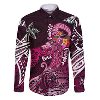 Breast Cancer Mermaid Polynesia Family Matching Long Sleeve Bodycon Dress and Hawaiian Shirt Faith Hope Love DT02 Dad's Shirt - Long Sleeve Pink - Polynesian Pride