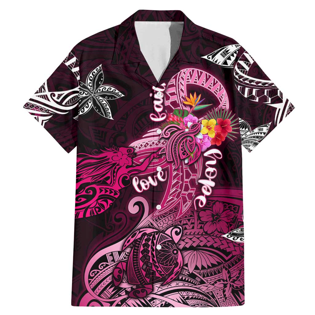 Breast Cancer Mermaid Polynesia Family Matching Mermaid Dress and Hawaiian Shirt Faith Hope Love DT02 Dad's Shirt - Short Sleeve Pink - Polynesian Pride