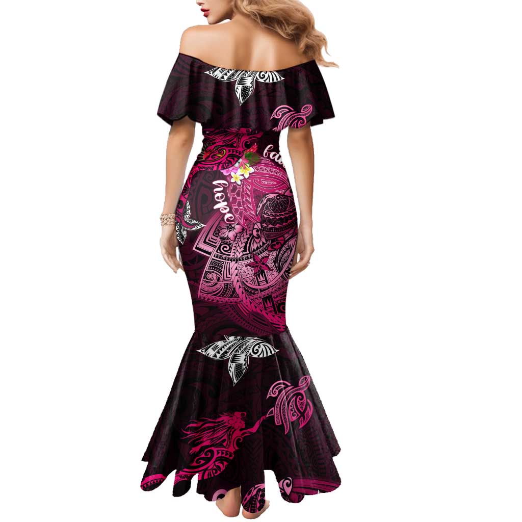 Breast Cancer Mermaid Polynesia Family Matching Mermaid Dress and Hawaiian Shirt Faith Hope Love DT02 - Polynesian Pride