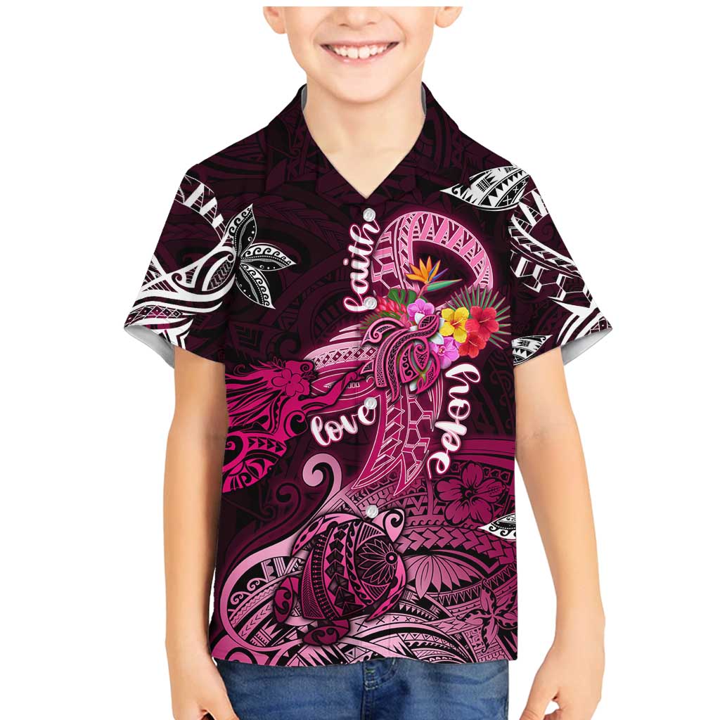 Breast Cancer Mermaid Polynesia Family Matching Mermaid Dress and Hawaiian Shirt Faith Hope Love DT02 Son's Shirt Pink - Polynesian Pride