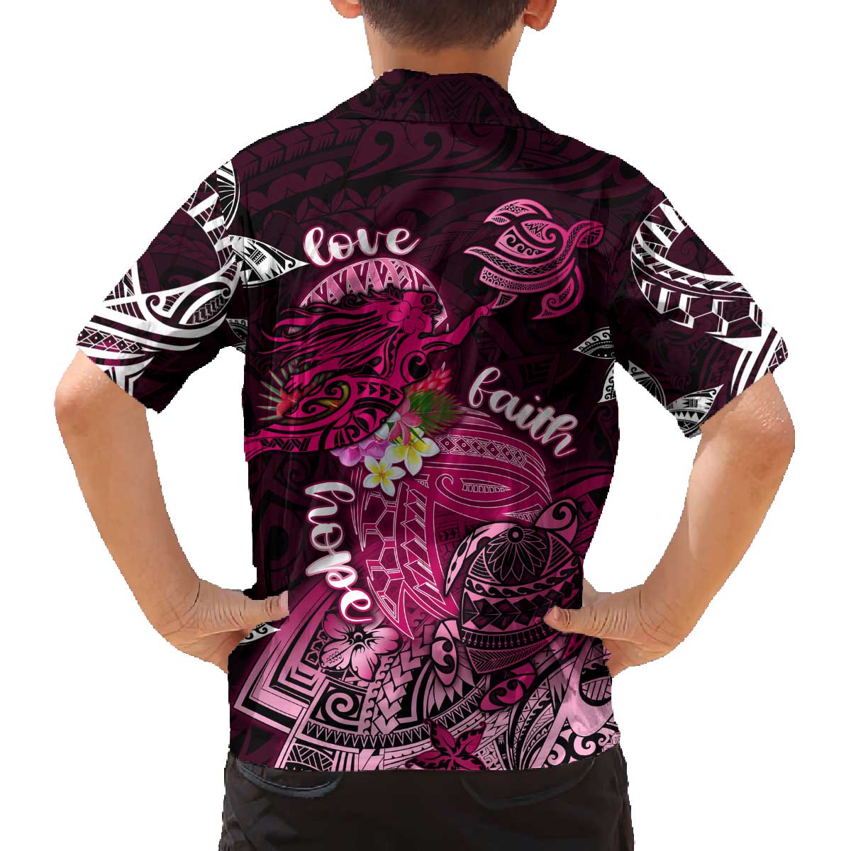 Breast Cancer Mermaid Polynesia Family Matching Off The Shoulder Long Sleeve Dress and Hawaiian Shirt Faith Hope Love