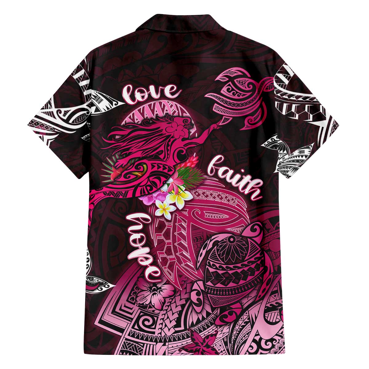 Breast Cancer Mermaid Polynesia Family Matching Off The Shoulder Long Sleeve Dress and Hawaiian Shirt Faith Hope Love