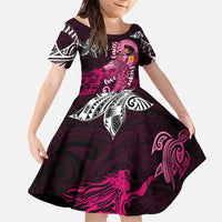 Breast Cancer Mermaid Polynesia Family Matching Short Sleeve Bodycon Dress and Hawaiian Shirt Faith Hope Love DT02 Daughter's Dress Pink - Polynesian Pride