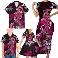 Breast Cancer Mermaid Polynesia Family Matching Short Sleeve Bodycon Dress and Hawaiian Shirt Faith Hope Love DT02 - Polynesian Pride