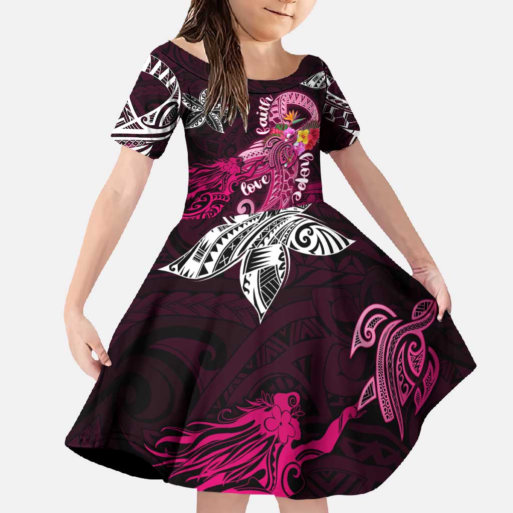 Breast Cancer Mermaid Polynesia Family Matching Summer Maxi Dress and Hawaiian Shirt Faith Hope Love DT02 Daughter's Dress Pink - Polynesian Pride
