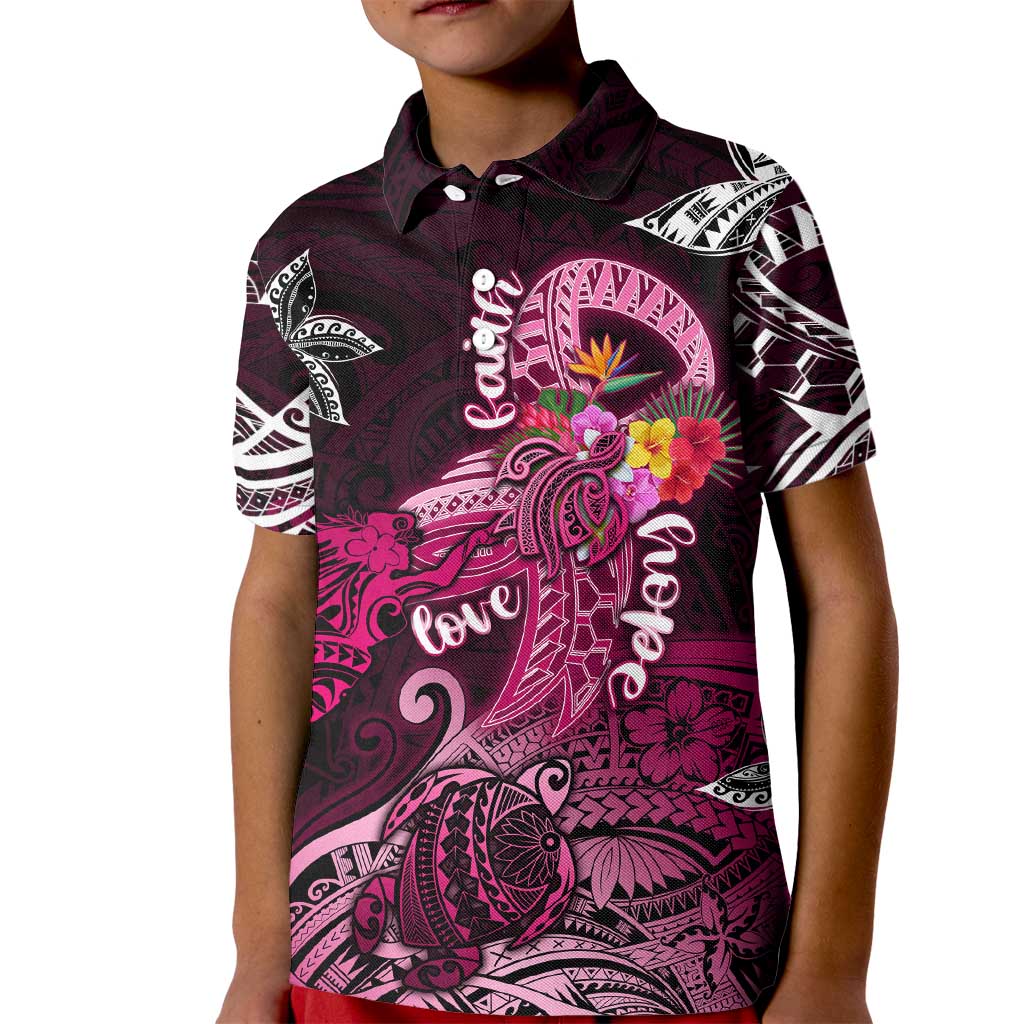 Breast Cancer Mermaid Polynesia Kid Polo Shirt Faith Hope Love DT02 Kid Pink - Polynesian Pride