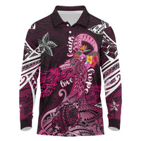 Breast Cancer Mermaid Polynesia Long Sleeve Polo Shirt Faith Hope Love