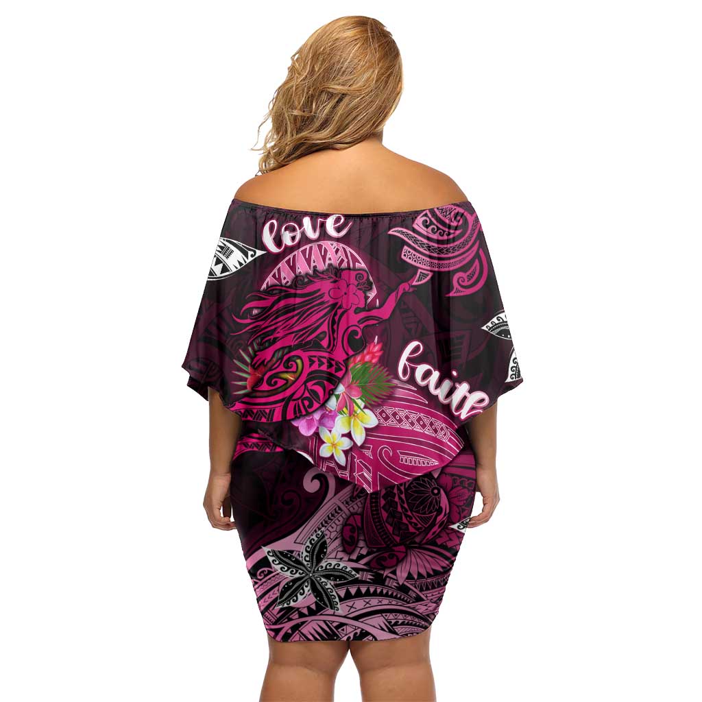 Breast Cancer Mermaid Polynesia Off Shoulder Short Dress Faith Hope Love