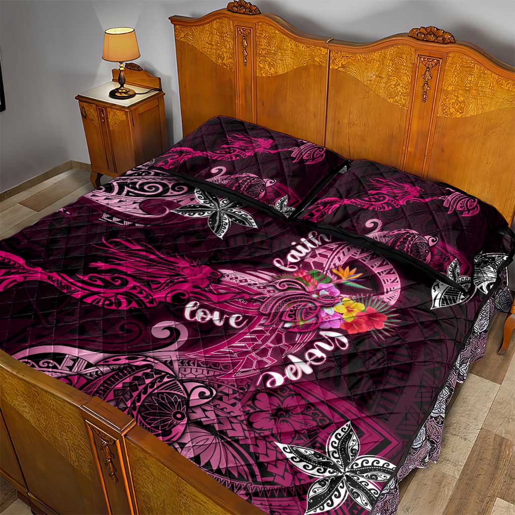 Breast Cancer Mermaid Polynesia Quilt Bed Set Faith Hope Love