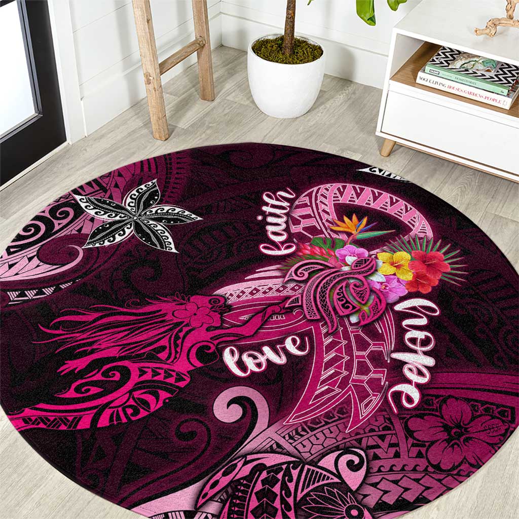 Breast Cancer Mermaid Polynesia Round Carpet Faith Hope Love
