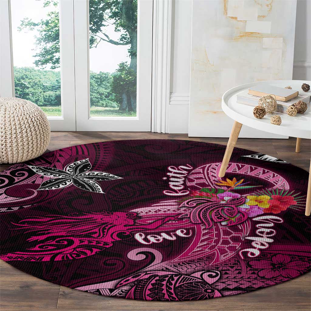 Breast Cancer Mermaid Polynesia Round Carpet Faith Hope Love