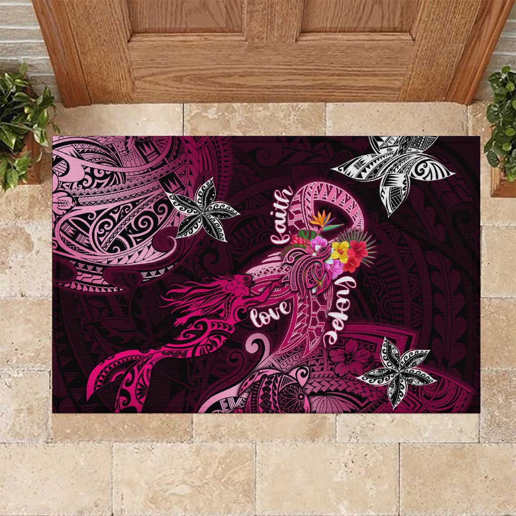 Breast Cancer Mermaid Polynesia Rubber Doormat Faith Hope Love DT02 Pink - Polynesian Pride