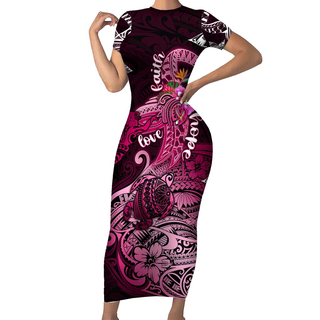 Breast Cancer Mermaid Polynesia Short Sleeve Bodycon Dress Faith Hope Love