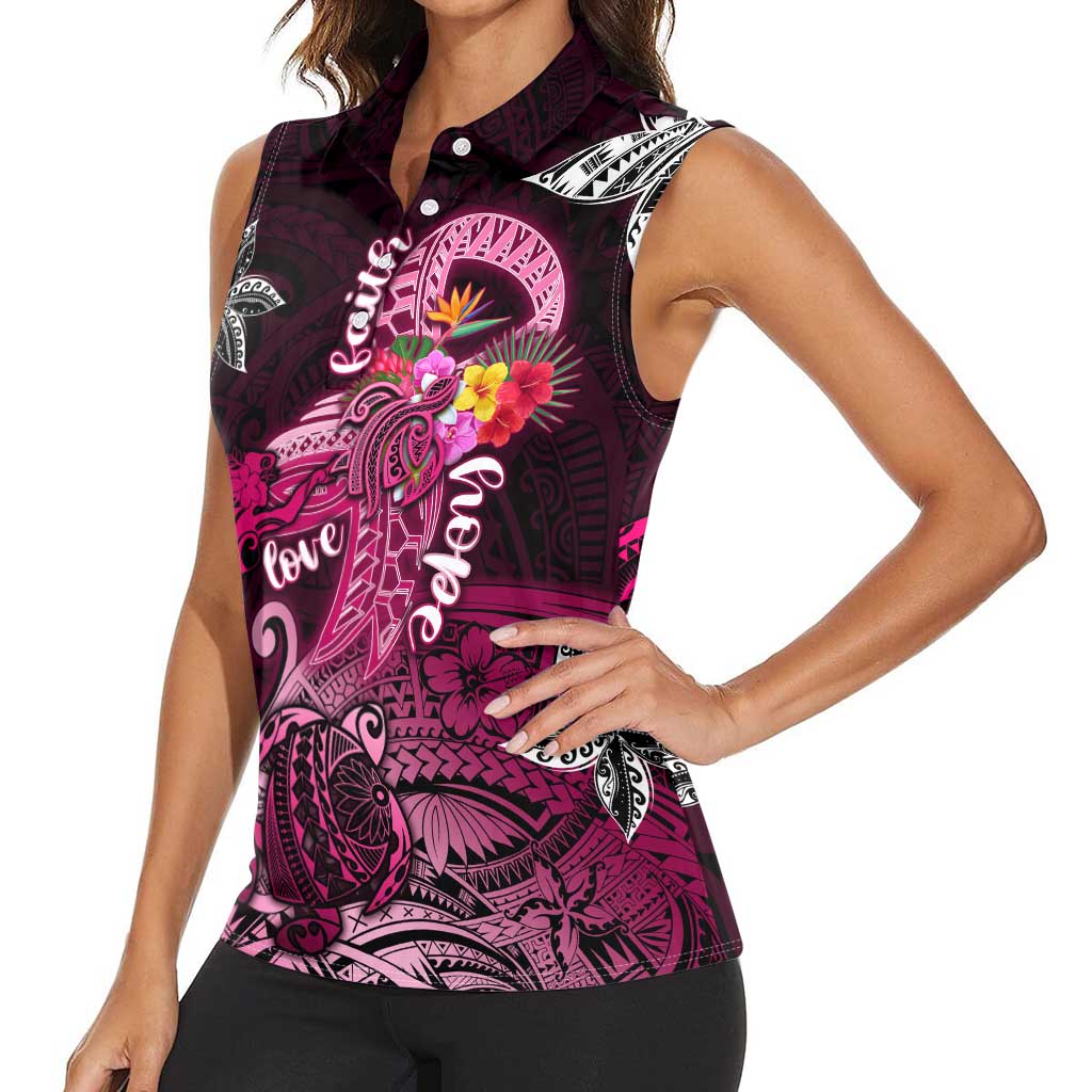 Breast Cancer Mermaid Polynesia Women Sleeveless Polo Shirt Faith Hope Love