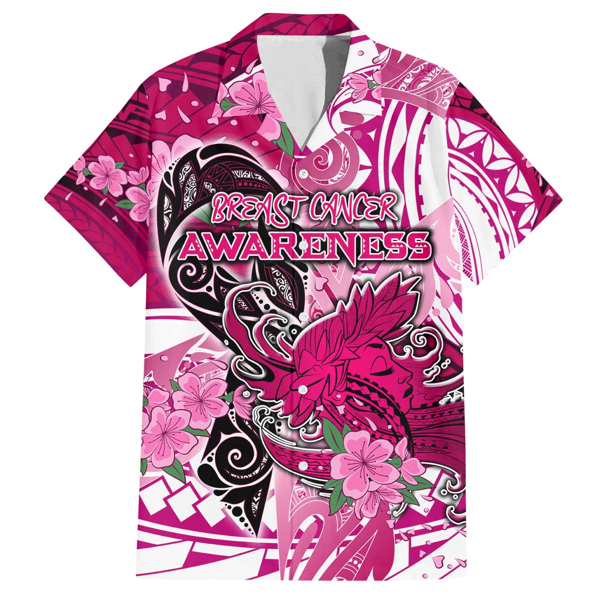 Breast Cancer Awareness Hawaii Family Matching Off The Shoulder Long Sleeve Dress and Hawaiian Shirt Polynesia Girl Nobody Fights Alone