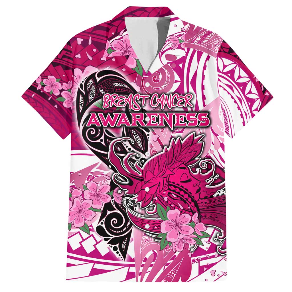Breast Cancer Awareness Hawaii Family Matching Off Shoulder Maxi Dress and Hawaiian Shirt Polynesia Girl Nobody Fights Alone