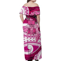Breast Cancer Awareness Hawaii Family Matching Off Shoulder Maxi Dress and Hawaiian Shirt Polynesia Girl Nobody Fights Alone