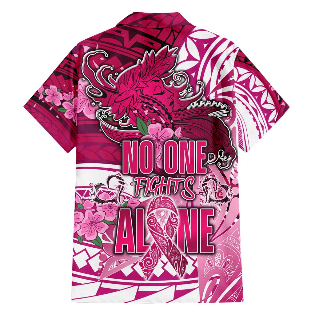 Breast Cancer Awareness Hawaii Family Matching Puletasi and Hawaiian Shirt Polynesia Girl Nobody Fights Alone
