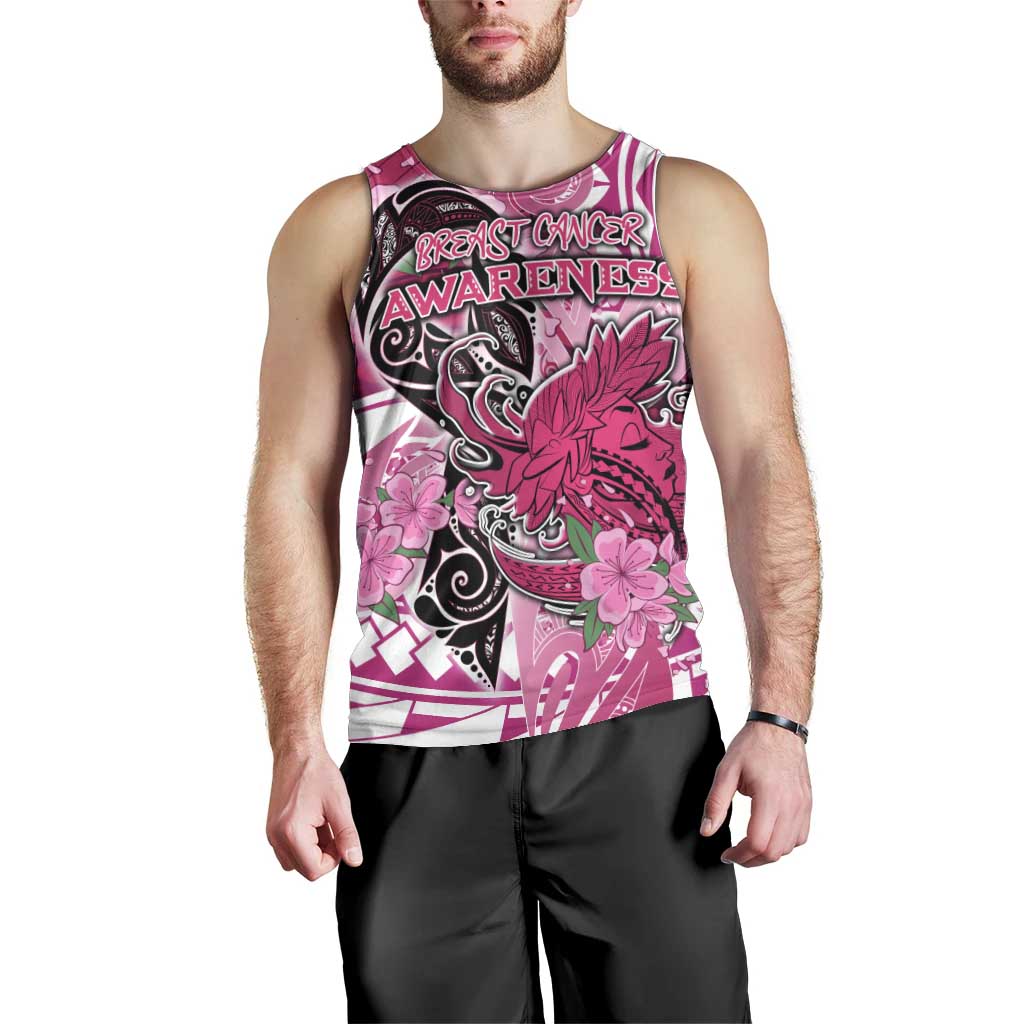 Breast Cancer Awareness Hawaii Men Tank Top Polynesia Girl Nobody Fights Alone