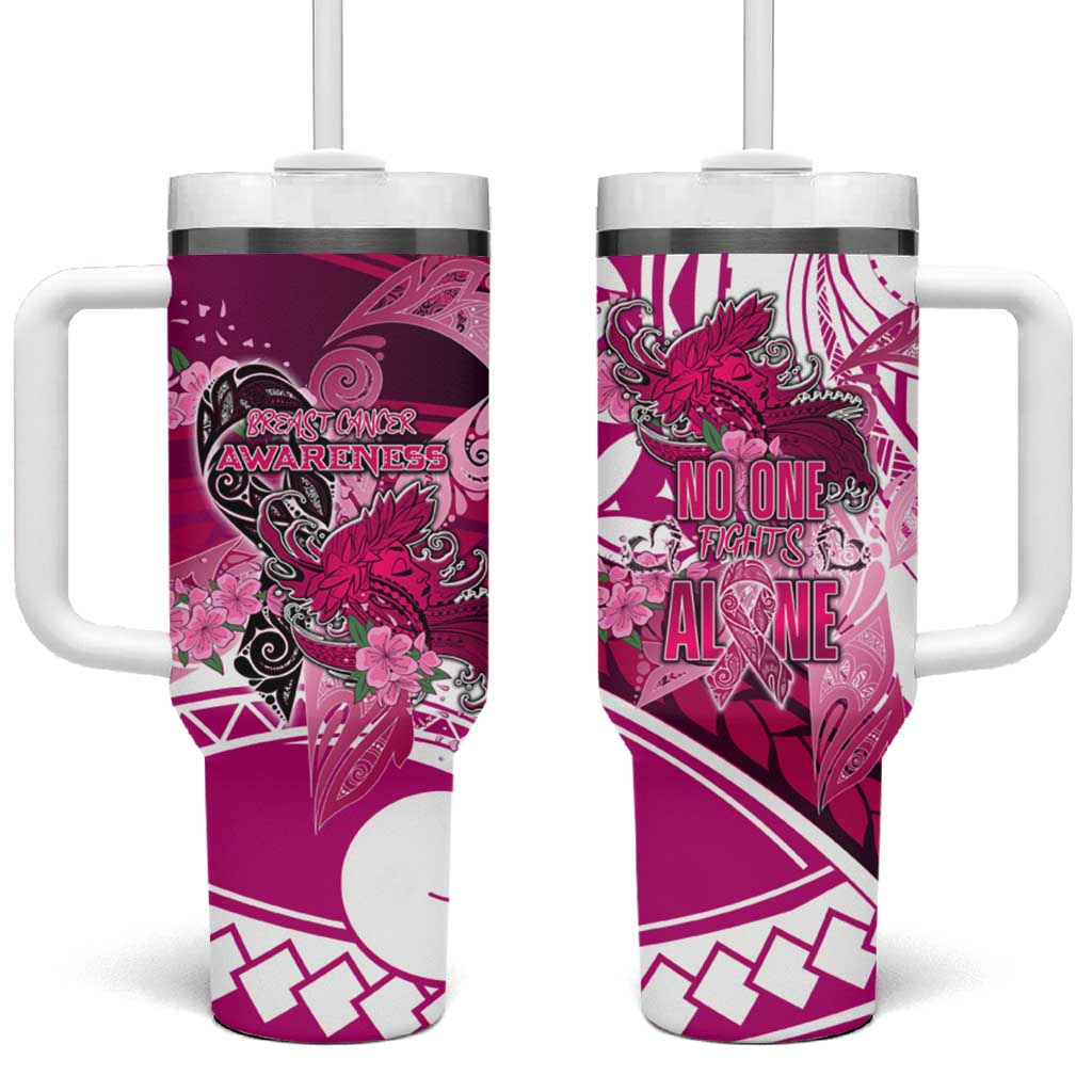 Breast Cancer Awareness Hawaii Tumbler With Handle Polynesia Girl Nobody Fights Alone