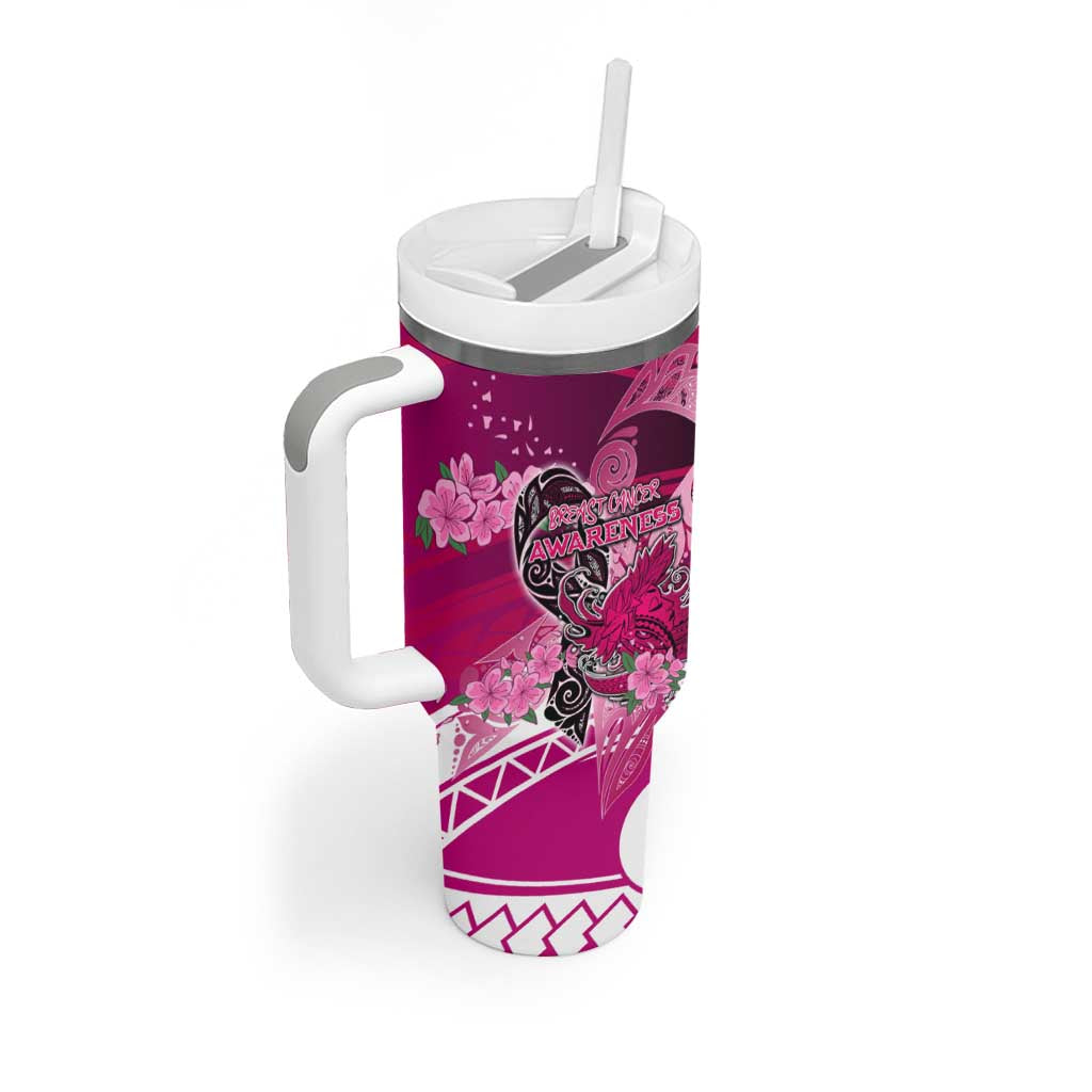 Breast Cancer Awareness Hawaii Tumbler With Handle Polynesia Girl Nobody Fights Alone