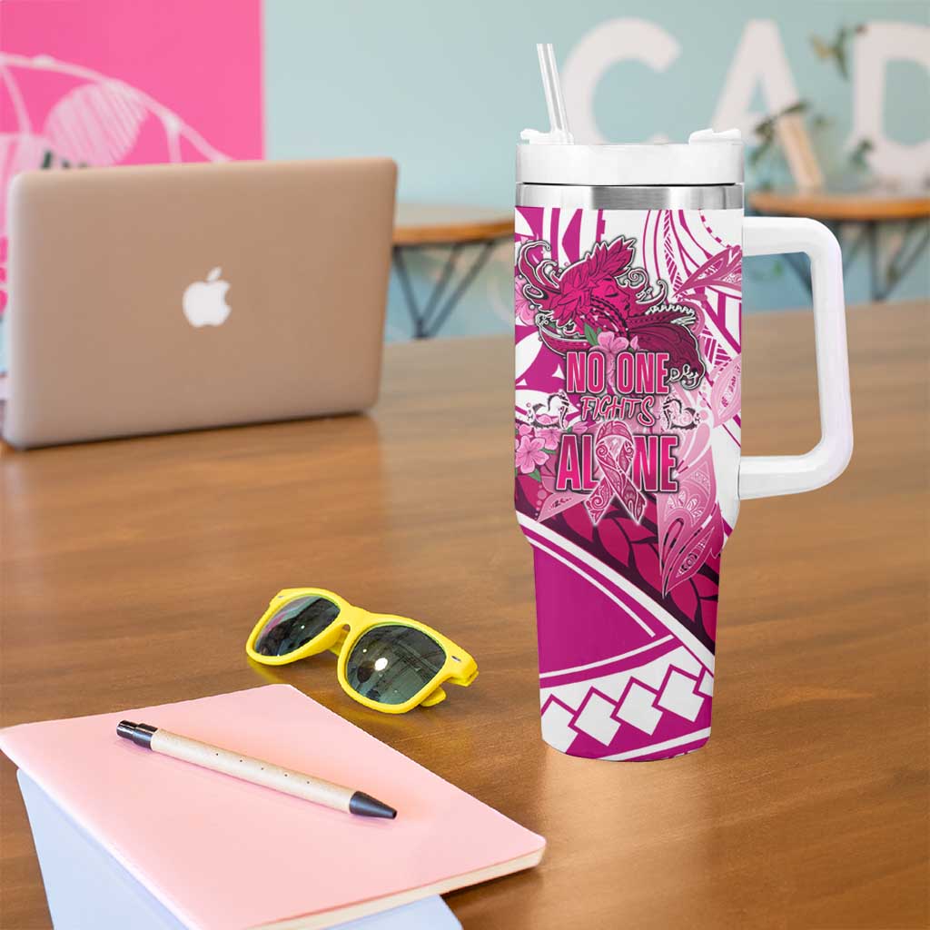 Breast Cancer Awareness Hawaii Tumbler With Handle Polynesia Girl Nobody Fights Alone