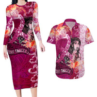 Breast Cancer New Zealand Couples Matching Long Sleeve Bodycon Dress and Hawaiian Shirt Maori Aotearoa Girl Pink Out DT02 Pink - Polynesian Pride