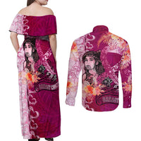 Breast Cancer New Zealand Couples Matching Off Shoulder Maxi Dress and Long Sleeve Button Shirt Maori Aotearoa Girl Pink Out DT02 - Polynesian Pride