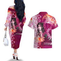 Breast Cancer New Zealand Couples Matching Off The Shoulder Long Sleeve Dress and Hawaiian Shirt Maori Aotearoa Girl Pink Out