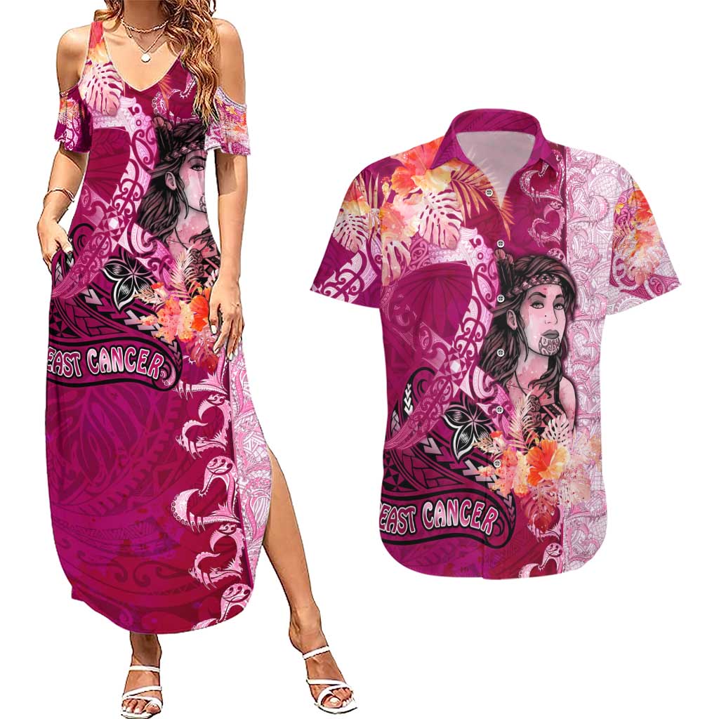 Breast Cancer New Zealand Couples Matching Summer Maxi Dress and Hawaiian Shirt Maori Aotearoa Girl Pink Out DT02 Pink - Polynesian Pride