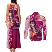 Breast Cancer New Zealand Couples Matching Tank Maxi Dress and Long Sleeve Button Shirt Maori Aotearoa Girl Pink Out DT02 - Polynesian Pride