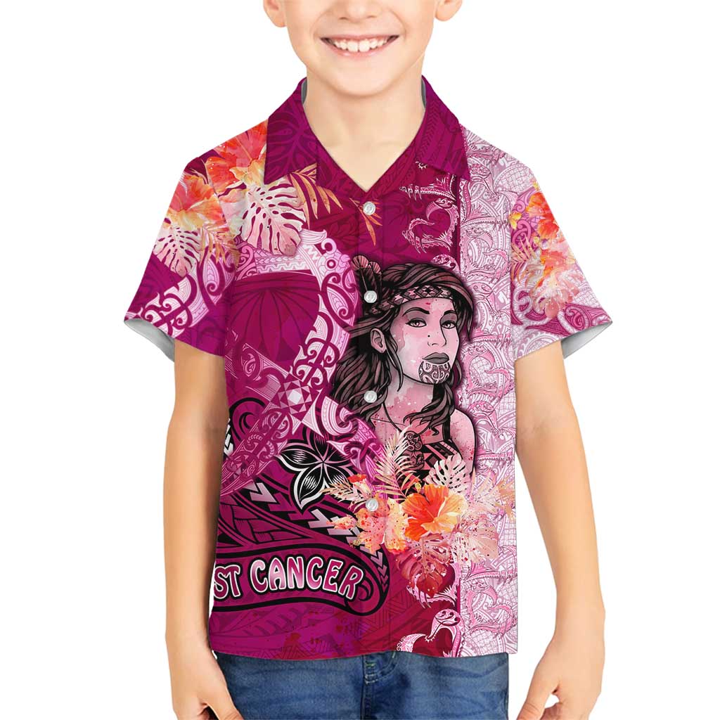 Breast Cancer New Zealand Family Matching Puletasi and Hawaiian Shirt Maori Aotearoa Girl Pink Out DT02 Son's Shirt Pink - Polynesian Pride