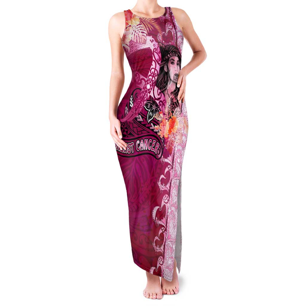 Breast Cancer New Zealand Family Matching Tank Maxi Dress and Hawaiian Shirt Maori Aotearoa Girl Pink Out DT02 Mom's Dress Pink - Polynesian Pride
